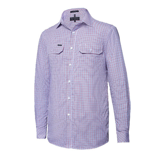 Pilbara Men’s Check Dual Pocket L/S Shirt - Red/Blue/Black/White Check