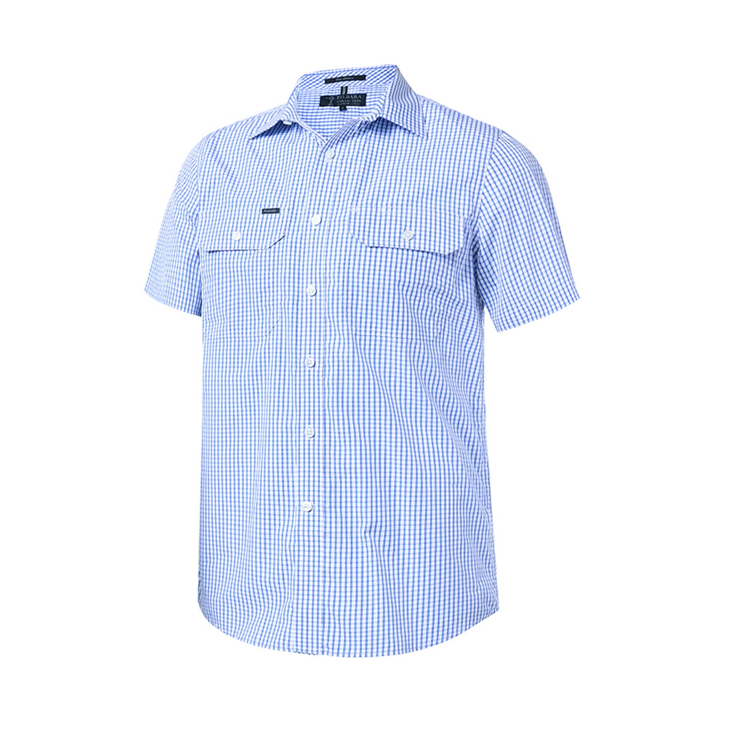 Pilbara Men's Y/D Check Dual Pocket S/S Shirt - Blue/White Check