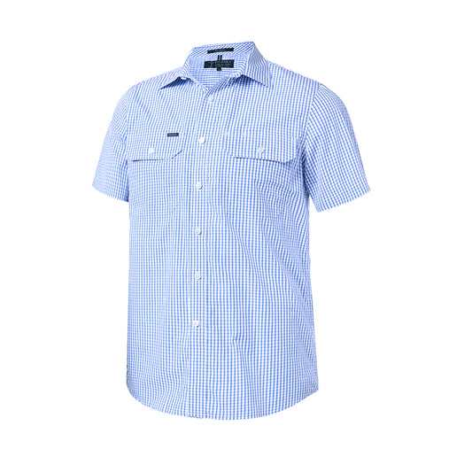 Pilbara Men's Y/D Check Dual Pocket S/S Shirt - Blue/White Check