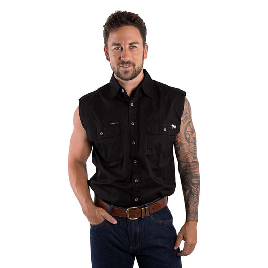 Ringers Western Rob Roy Men's Sleeveless Full Button Work Shirt - Black