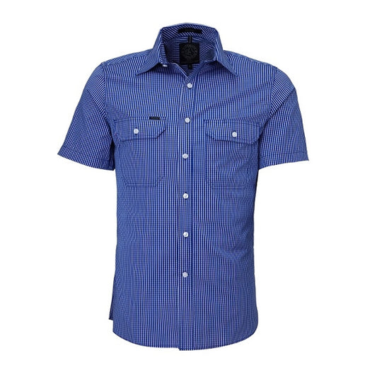 Pilbara Men's Check Double Pockets S/S Shirt - Royal/White