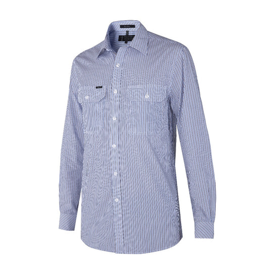 Pilbara Men's Y/D Stripe L/S Shirt - Blue/Navy/White Stripe