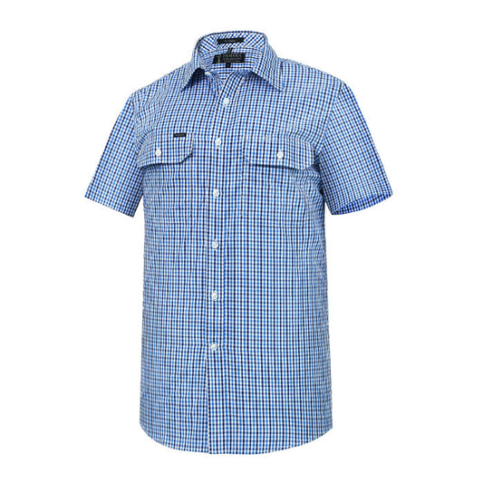 Pilbara Men’s Y/D Check S/S Shirt - Cobalt/Navy/White Check