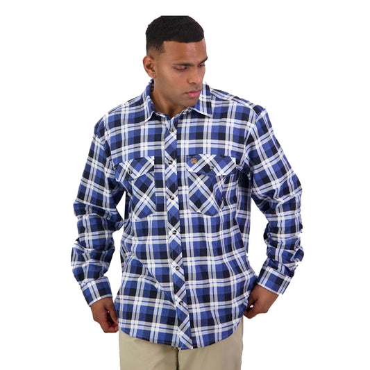 Swanndri Men's Full Button Egmont L/S Shirt - Mid Blue