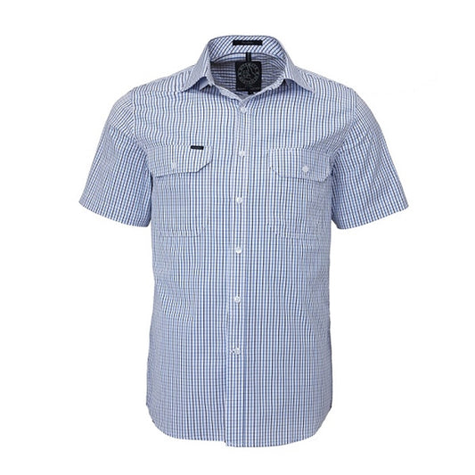 Pilbara Men's Double Pockets S/S Shirt - Blue/Navy/White