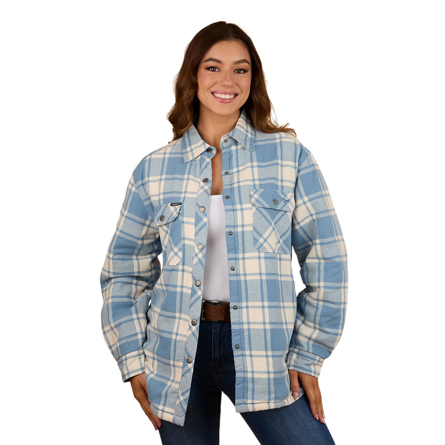 Ringers Western Sadie Womens Sherpa Flannel - Faded Denim/Off White
