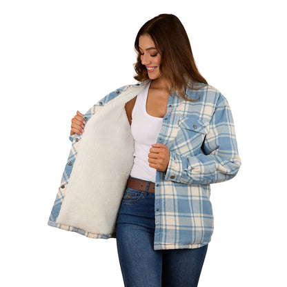 Ringers Western Sadie Womens Sherpa Flannel - Faded Denim/Off White