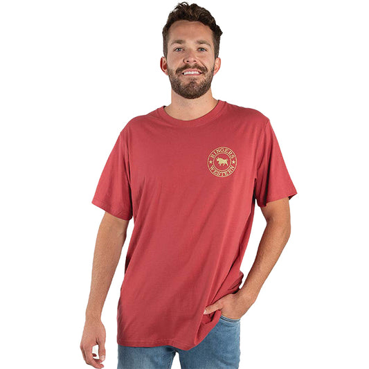 Ringers Western Signature Bull Men's Loose Fit T-Shirt - Red Brick/Gold