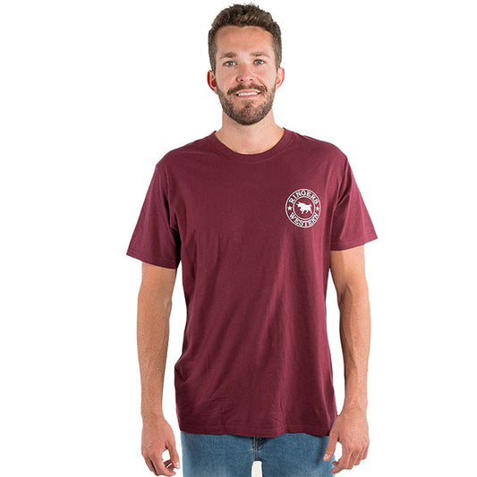 Ringers Western Signature Bull Men's Loose Fit T-Shirt - Burgundy/White