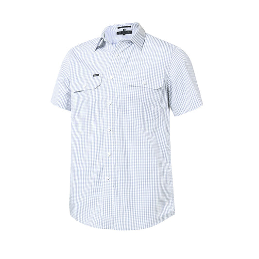 Pilbara Men's Y/D Check Dual Pocket S/S Shirt - Diesel/White Check