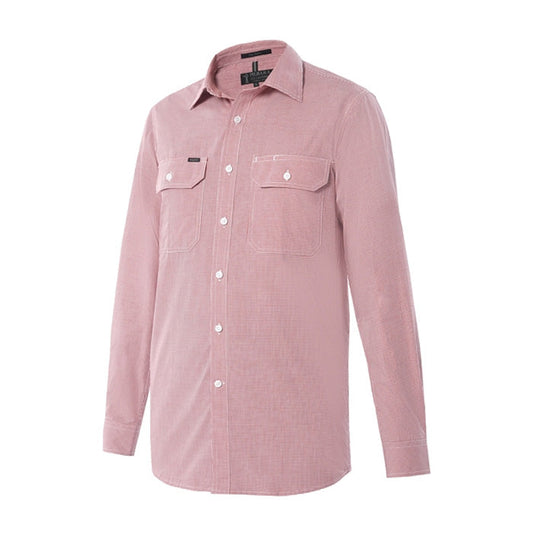 Pilbara Men's Check Dual Pocket L/S Shirt - Red/White Mini Check