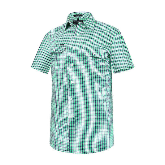 Pilbara Men’s Y/D Check S/S Shirt - Maroon/Navy/White Check