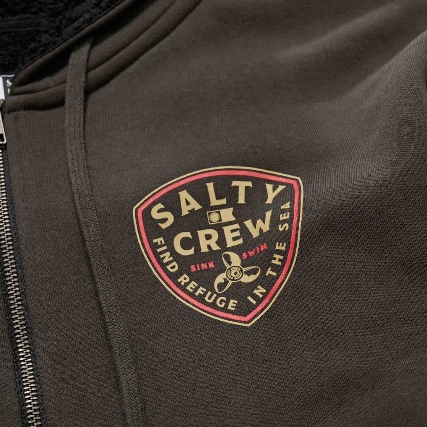 Salty Crew Rotor Fleece Lined Zip Thru Hood - Vintage Black