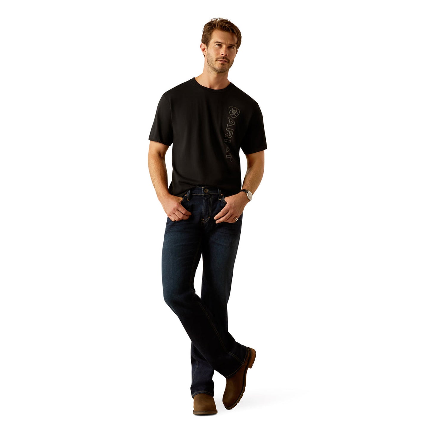 Ariat Men's Vertical Logo T-Shirt - Black/Ebony Black