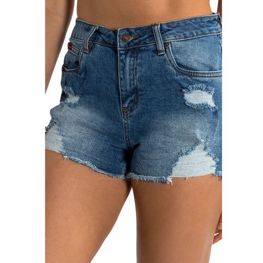 Ringers Western Jessie Women's Mid Rise Ripped Denim Short - True Blue
