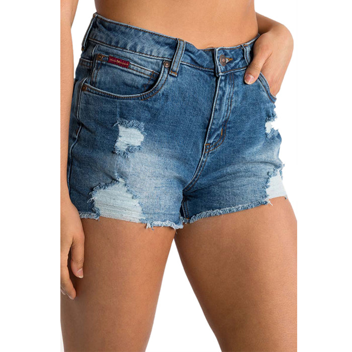 Ringers Western Jessie Women's Mid Rise Ripped Denim Short - True Blue
