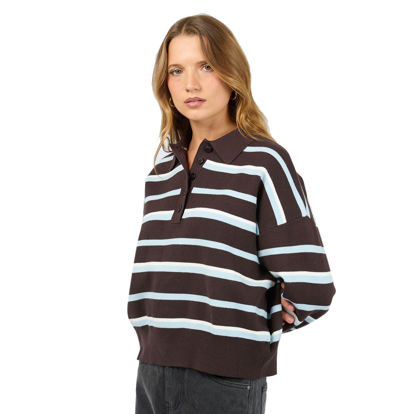 Silent Theory Anita Knit Polo Top - Chocolate