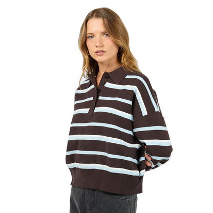 Silent Theory Anita Knit Polo Top - Chocolate