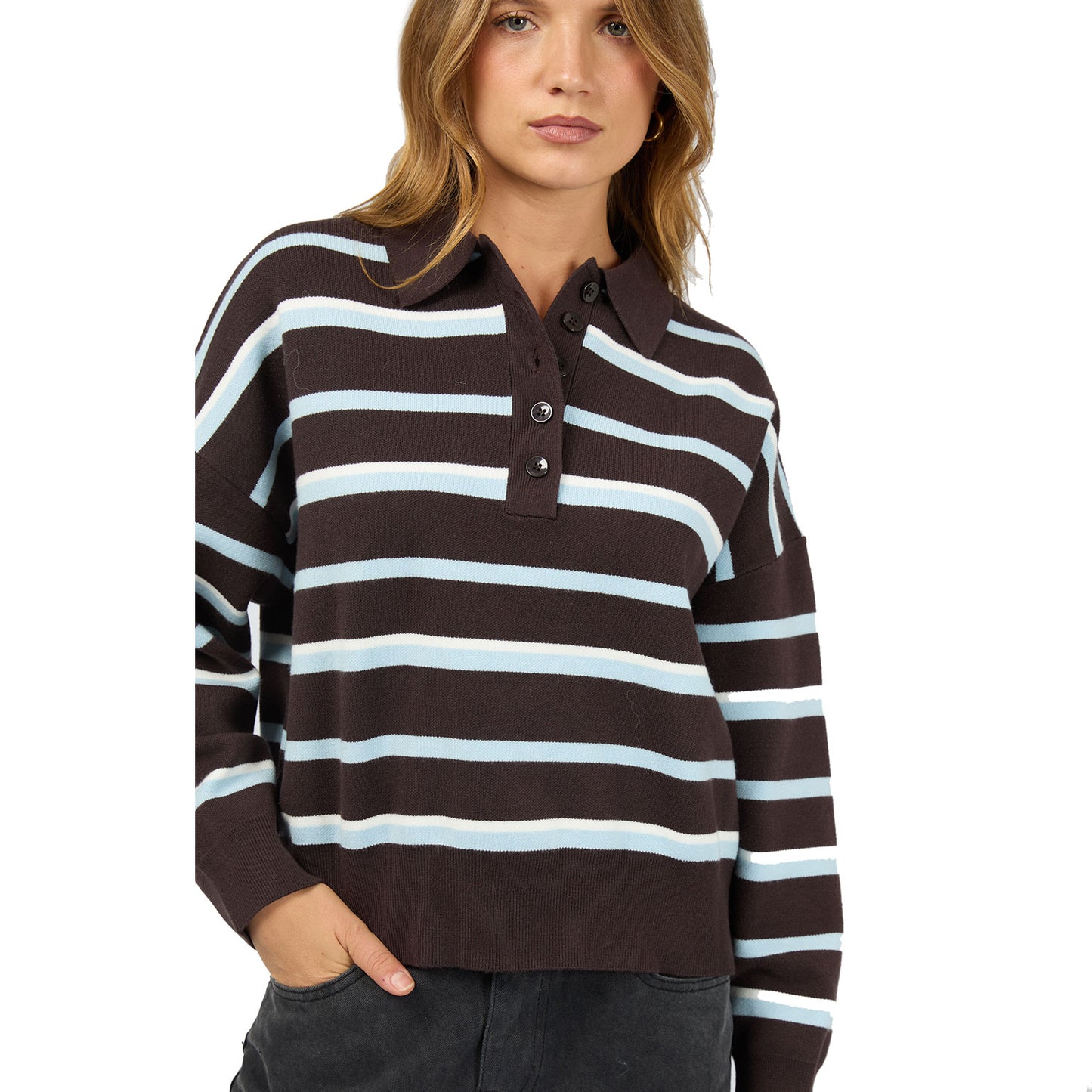 Silent Theory Anita Knit Polo Top - Chocolate