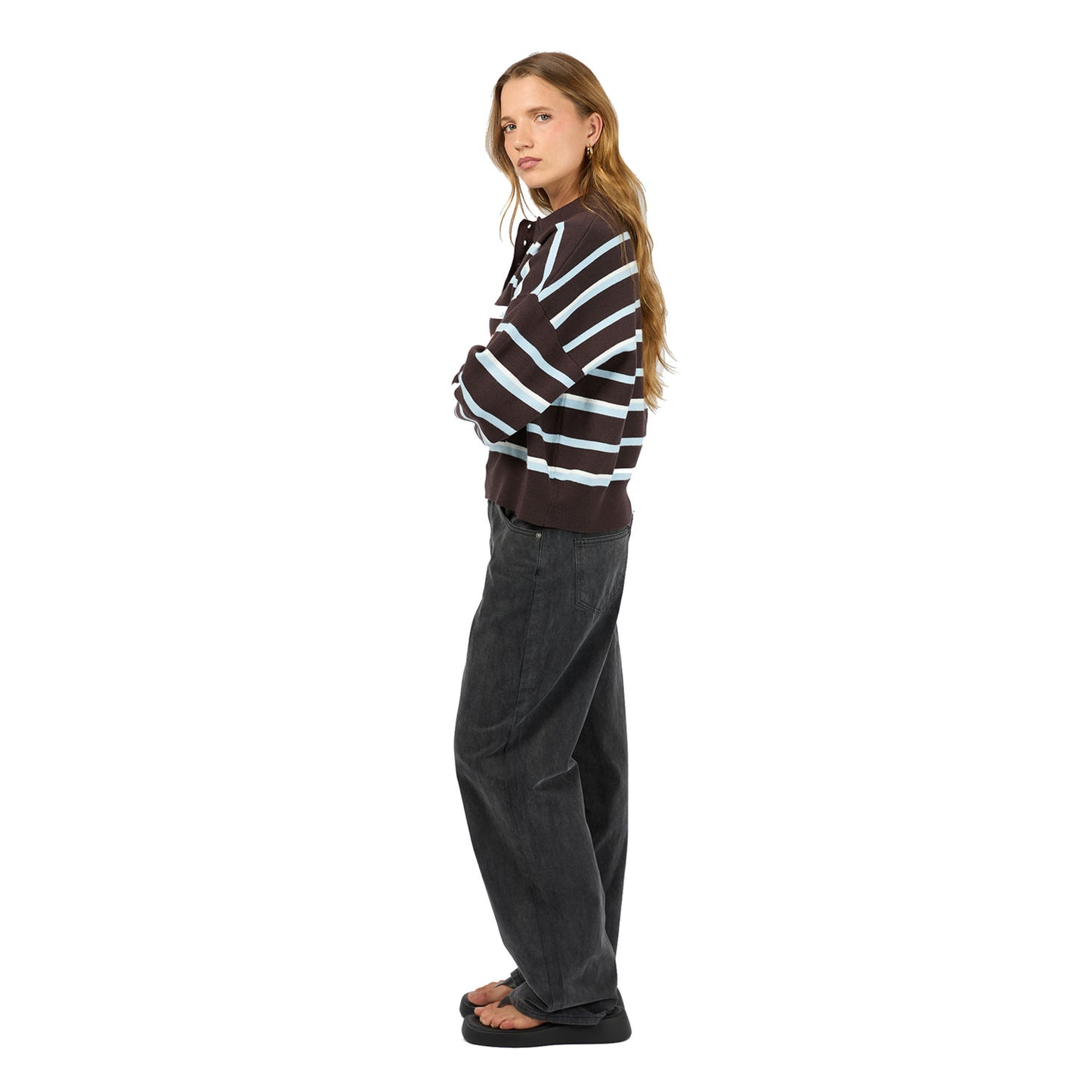Silent Theory Anita Knit Polo Top - Chocolate