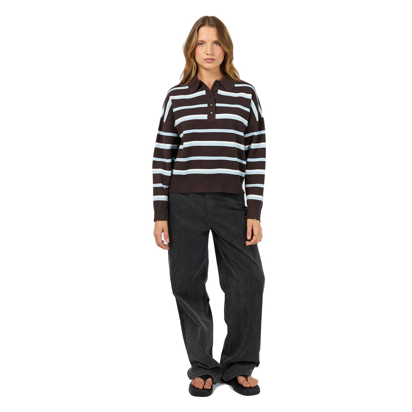 Silent Theory Anita Knit Polo Top - Chocolate