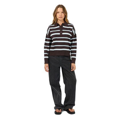 Silent Theory Anita Knit Polo Top - Chocolate