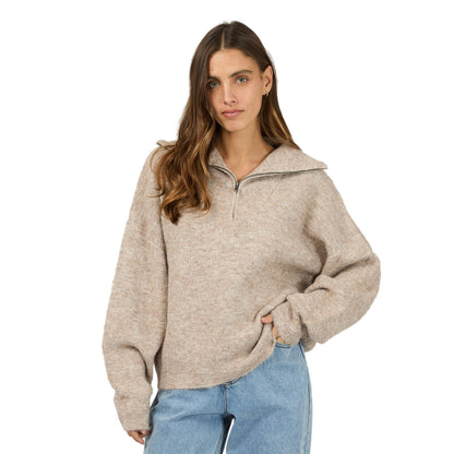 Silent Theory Bonni Knit Quarter Zip Jumper - Brown