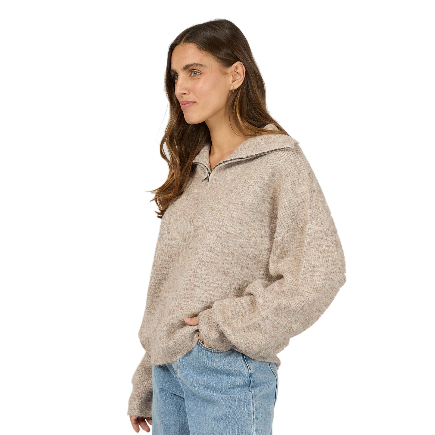 Silent Theory Bonni Knit Quarter Zip Jumper - Brown