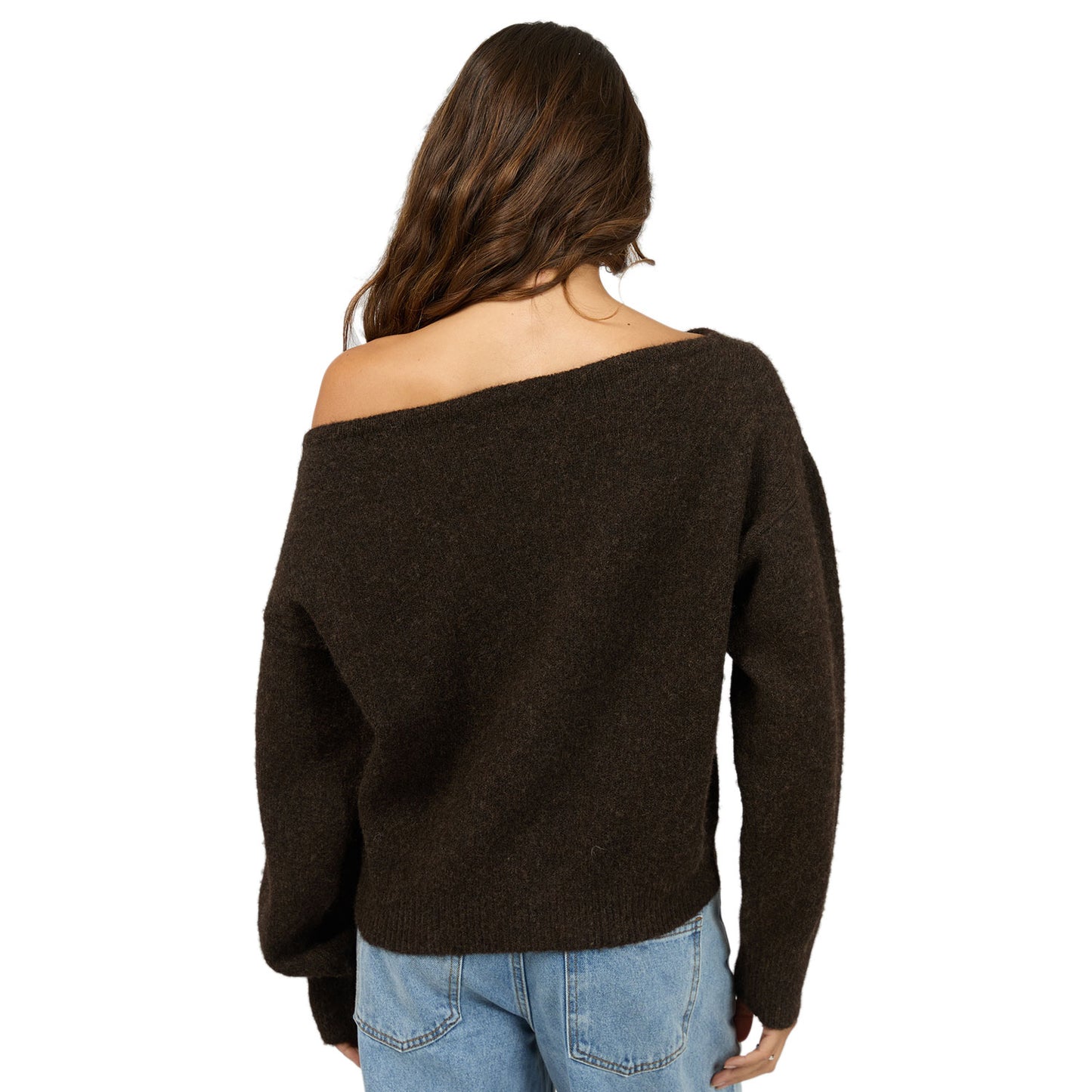 Silent Theory Off Shoulder Knit Jumper - Chocolate