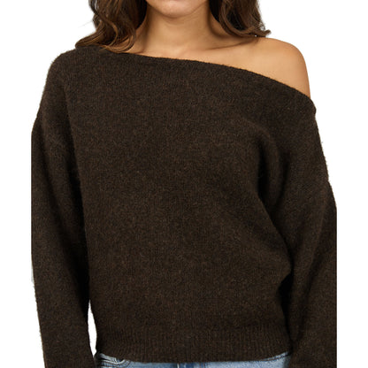 Silent Theory Off Shoulder Knit Jumper - Chocolate