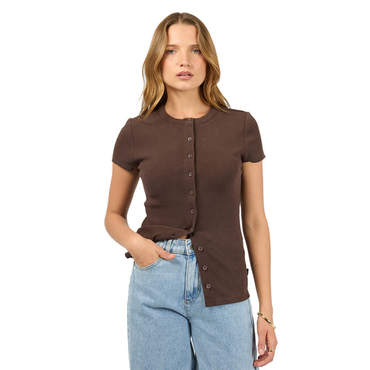 Silent Theory Button Up Short Sleeve Tee - Chocolate