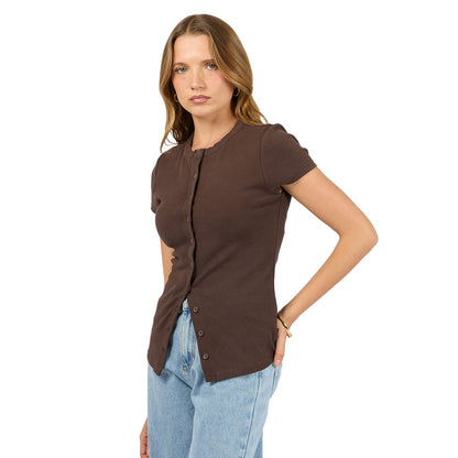 Silent Theory Button Up Short Sleeve Tee - Chocolate