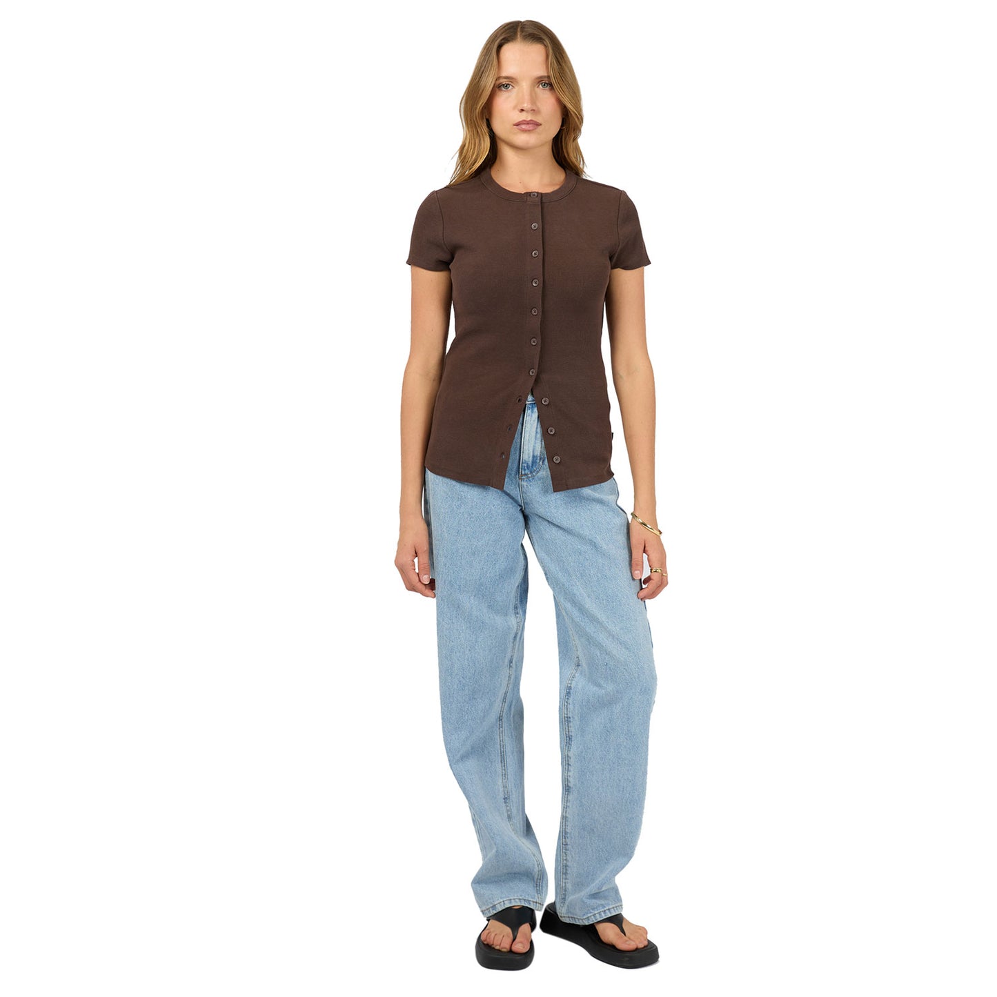 Silent Theory Button Up Short Sleeve Tee - Chocolate