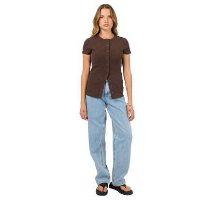 Silent Theory Button Up Short Sleeve Tee - Chocolate