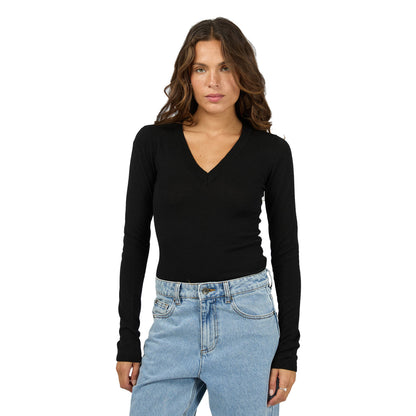Silent Theory Ashton Knit Vee L/S Top - Black