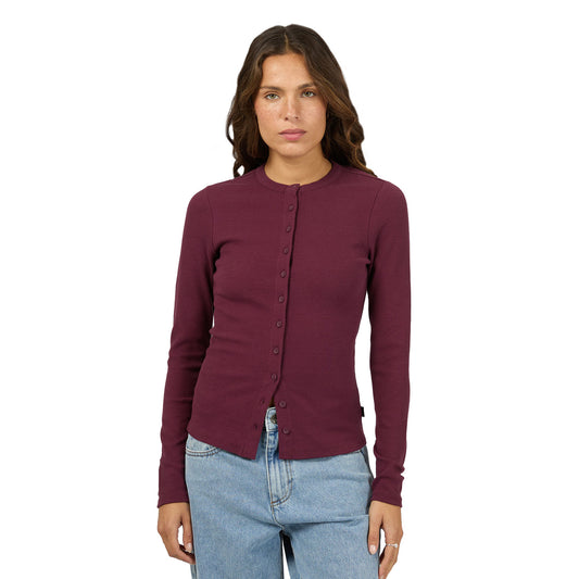 Silent Theory Button Up Long Sleeve Tee - Cherry