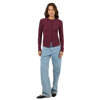 Silent Theory Button Up Long Sleeve Tee - Cherry