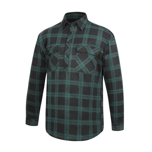 Pilbara Men's Closed Front Flannelette Shirt - Green/Black