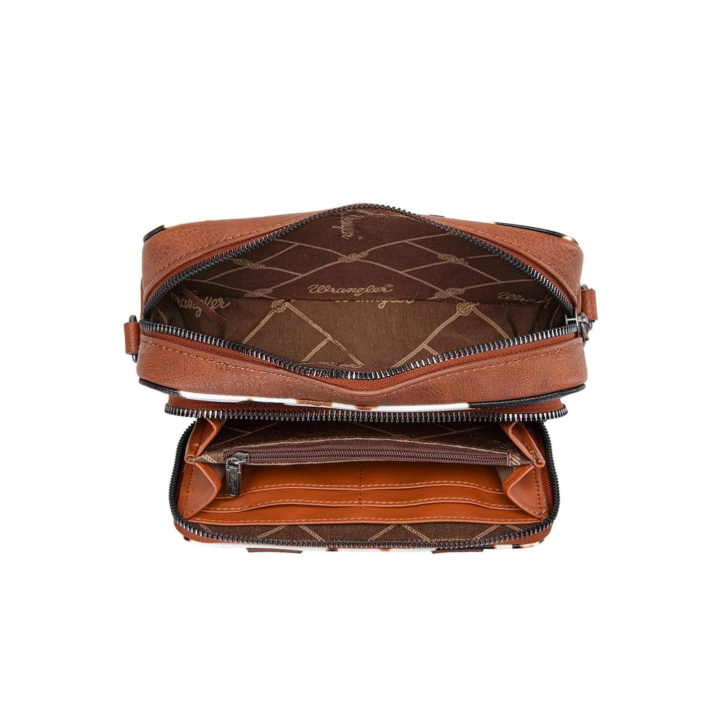 Wrangler Cow Print Small Crossbody Bag - Dark Tan