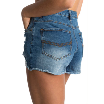Ringers Western Jessie Women's Mid Rise Ripped Denim Short - True Blue
