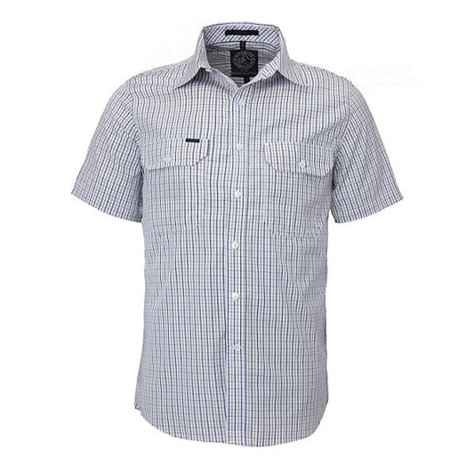 Pilbara Men's Double Pockets S/S Shirt - Safari/Navy/White