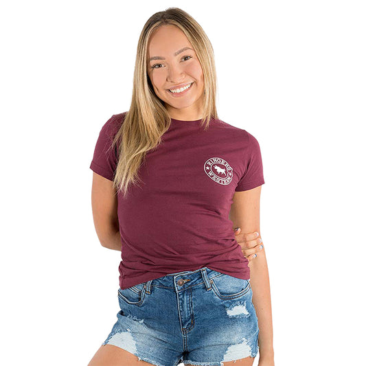 Ringers Western Signature Bull Women's Classic Fit T-Shirt - Burgundy/White