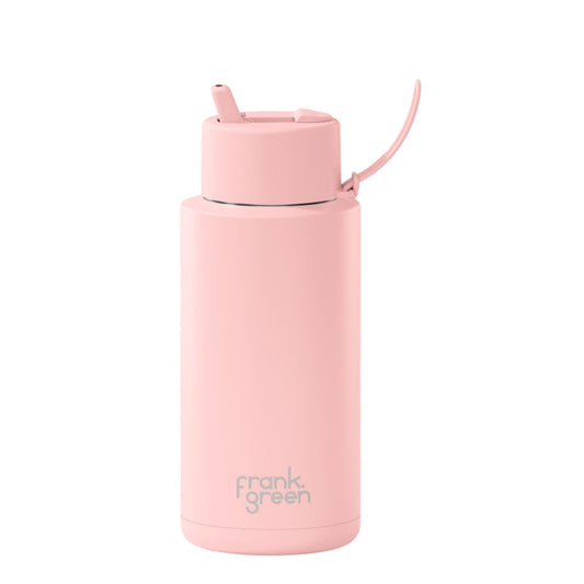 Frank Green 34oz Stainless Steel Ceramic Reusable Bottle with Flip Straw Lid - Blushed