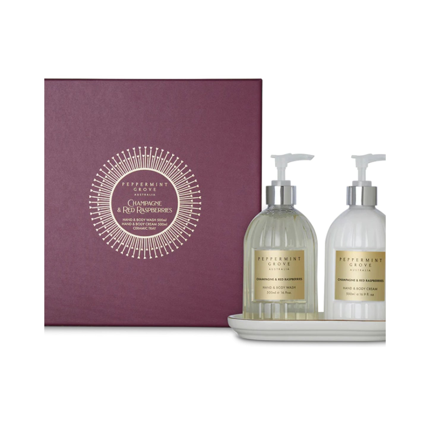 Peppermint Grove Fragrances Hand & Body Wash & Cream 500ml Set - Champagne & Red Raspberries