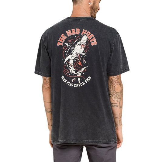 The Mad Hueys Skewered Shark S/S Tee - Washed Black