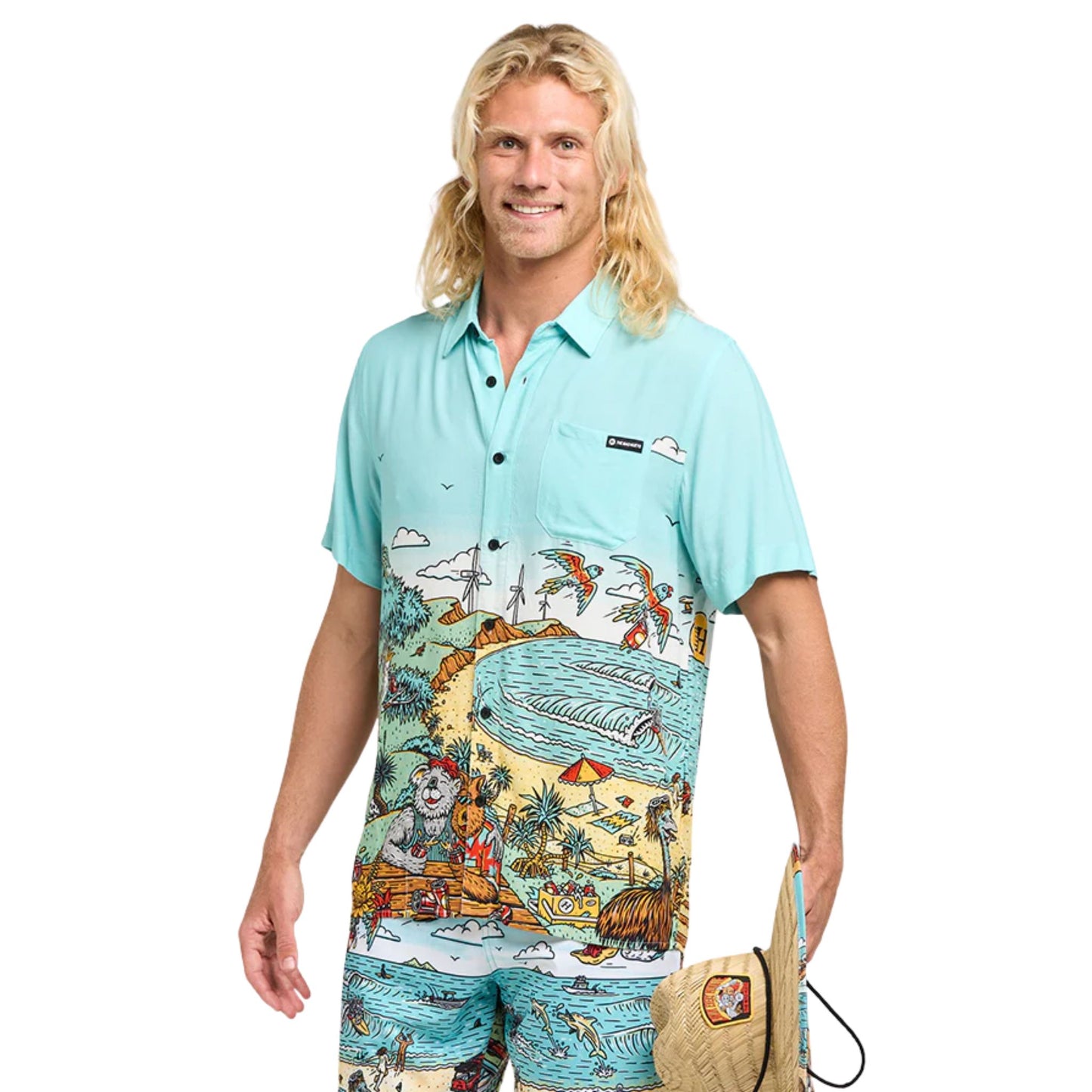 The Mad Hueys OZ Straya S/S Woven Shirt - Aqua