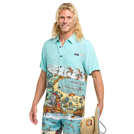 The Mad Hueys OZ Straya S/S Woven Shirt - Aqua
