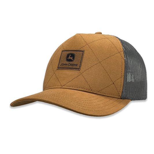 John Deere Quilted Canvas Cap with Leather Patch - Brown/Charcoal