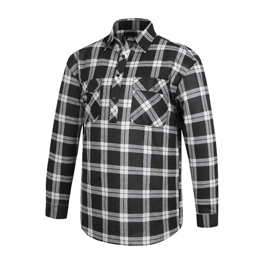 Pilbara Men's Closed Front Flannelette Shirt - Grey/Black
