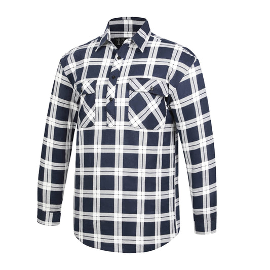 Pilbara Men's Closed Front Flannelette Shirt - Navy/White